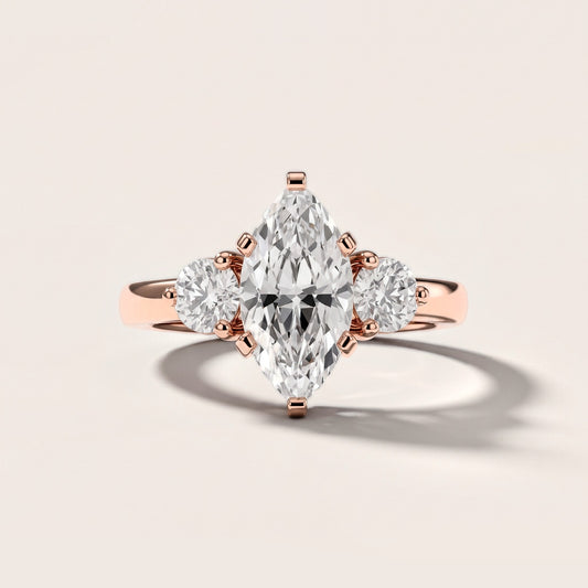 Freesia Three-Stone Marquise Diamond Engagement Ring in Rose Gold [studio-metal-20261024]