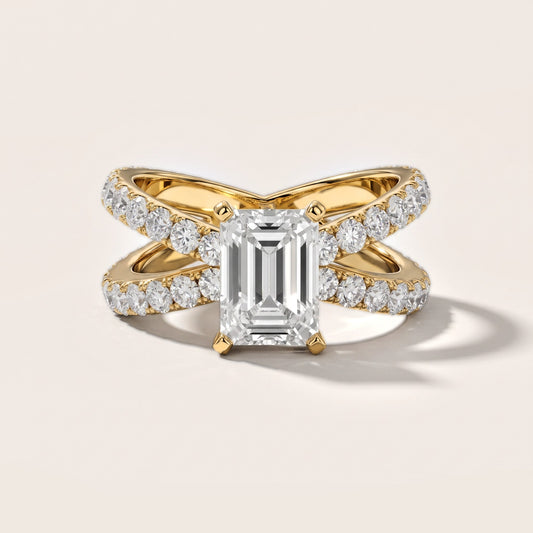 Ilaria Criss Cross Pavé Emerald Diamond Engagement Ring in Yellow Gold [studio-metal-20261024]