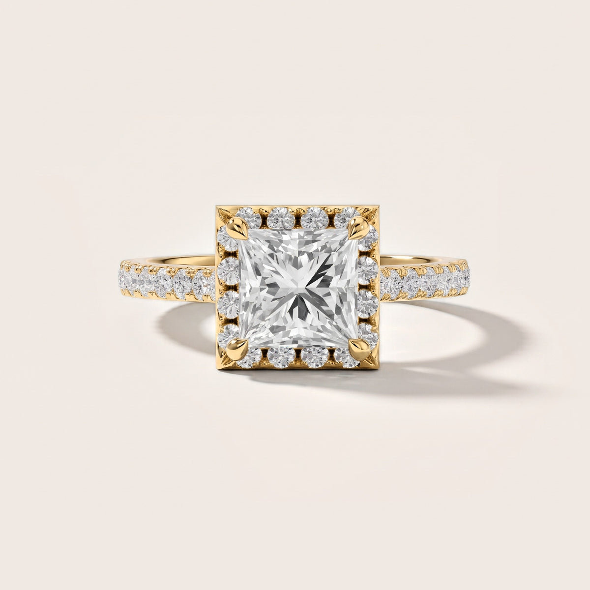 Amara Halo Claw Prong Princess Diamond Engagement Ring in Yellow Gold [studio-metal-20261024]