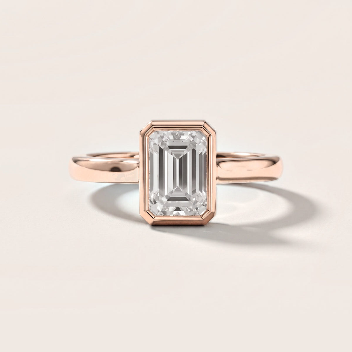 Jolie Bezel Solitaire Emerald Diamond Engagement Ring in Rose Gold [studio-metal-20261024]