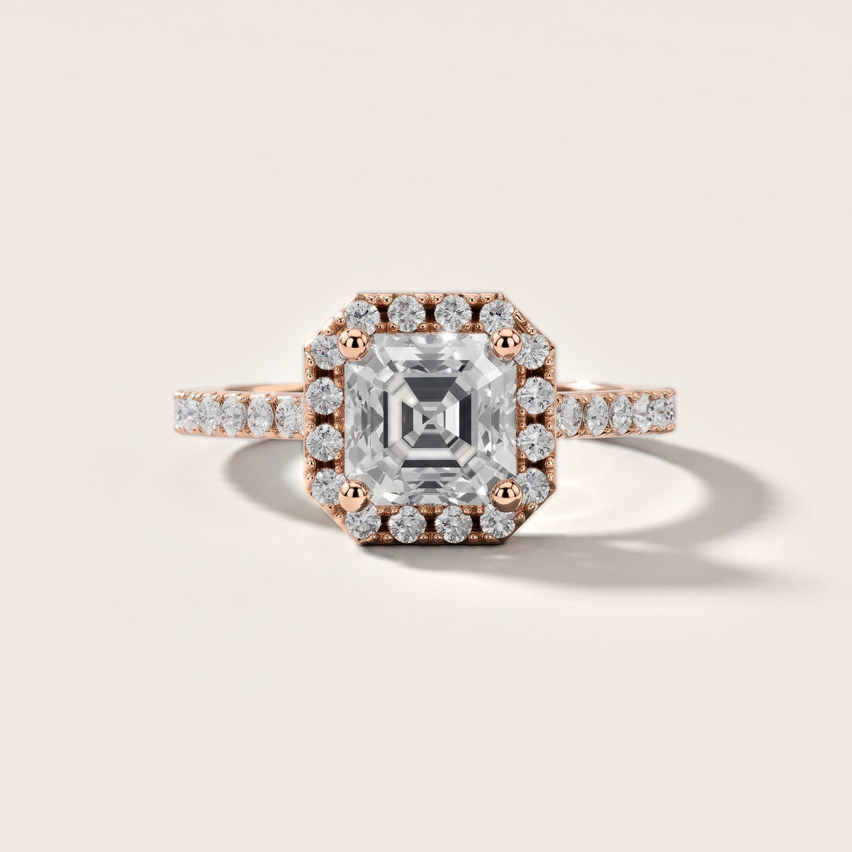 Sophie Halo Pavé Asscher Diamond Engagement Ring in Rose Gold [studio-metal-20261024]
