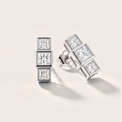 Crest Three-Stone Princess Diamond Earrings in White Gold [studio-metal-20261024]