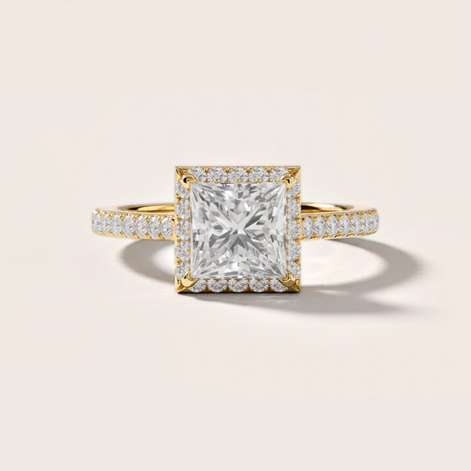 Willa Halo Micropavé Princess Diamond Engagement Ring in Yellow Gold [studio-metal-20261024]