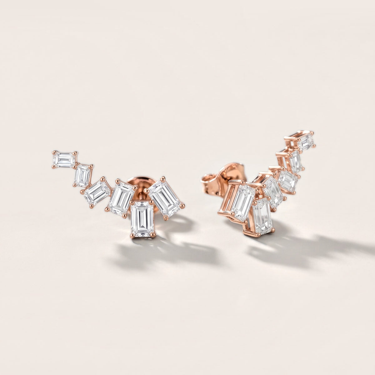 Structured Cascade Emerald Diamond Climber Earrings in Rose Gold [studio-metal-20261024]