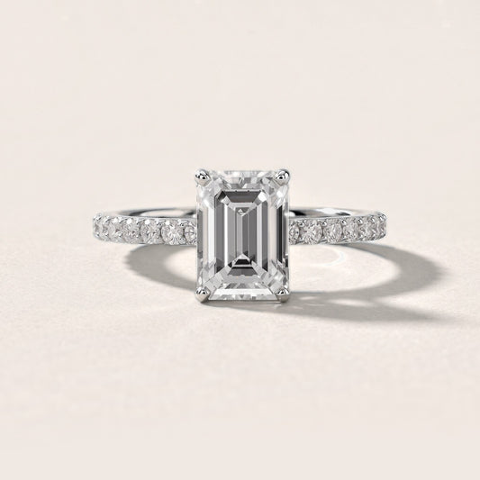 Juna French Pavé Solitaire Emerald Diamond Engagement Ring in White Gold [studio-metal-20261024]