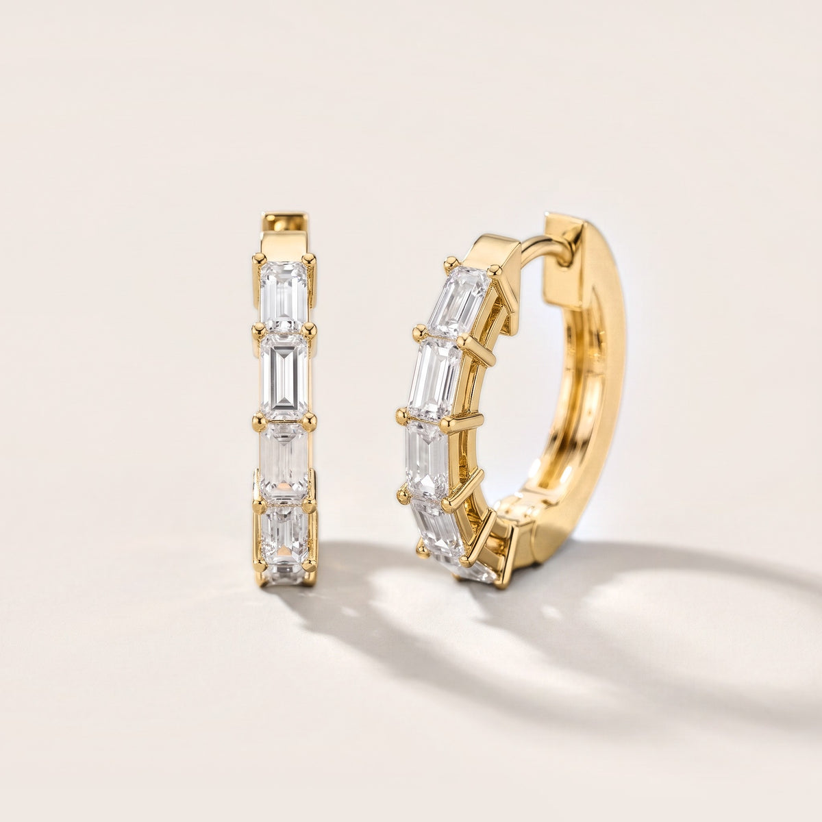 Deco Orbit Emerald Diamond Hoop Earrings in Yellow Gold [studio-metal-20261024]