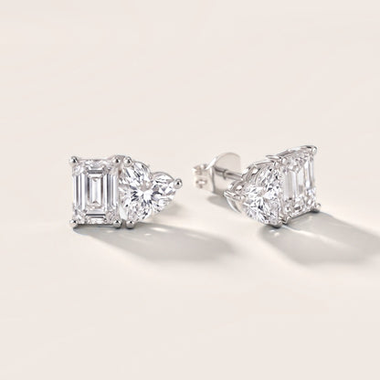 The Valence Emerald & Heart Diamond Earrings in Silver [studio-metal-20261024]