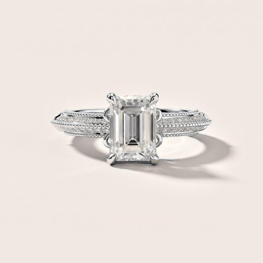 Chiara Vintage Milgrain Emerald Diamond Engagement Ring in White Gold [studio-metal-20261024]