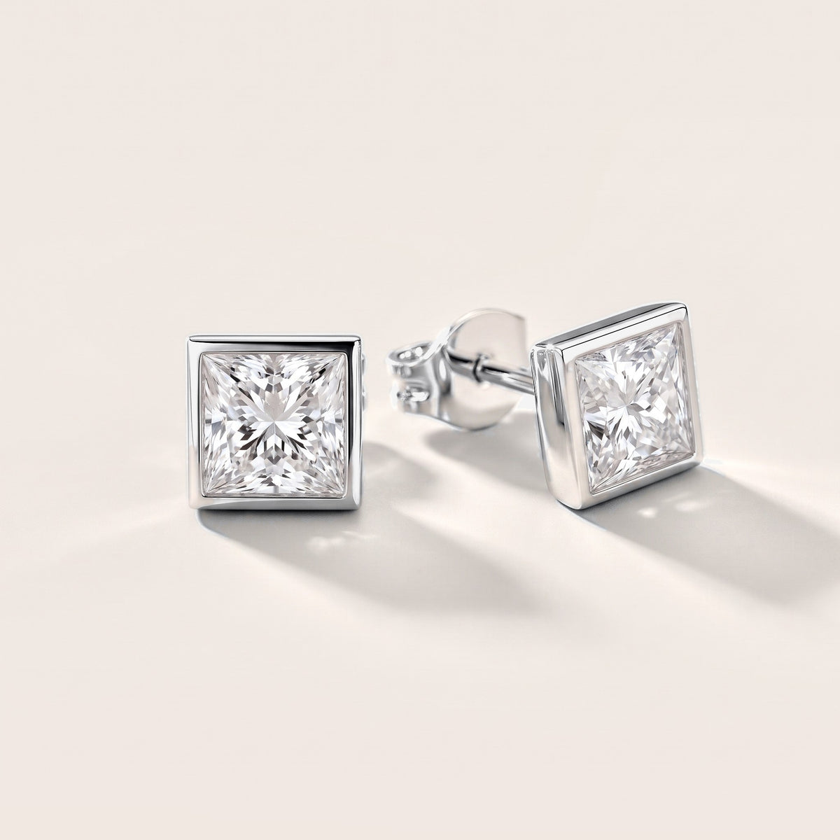 Luna Bezel Princess Diamond Earrings in White Gold [studio-metal-20261024]