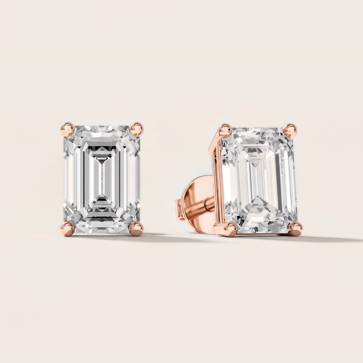 Four Prong Emerald Diamond Stud Earrings in Rose Gold [studio-metal-20261024]