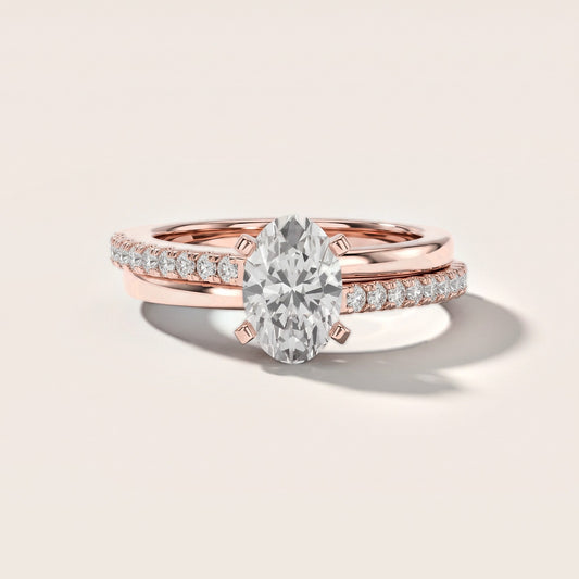Edith Criss Cross Pavé Oval Diamond Engagement Ring in Rose Gold [studio-metal-20261024]