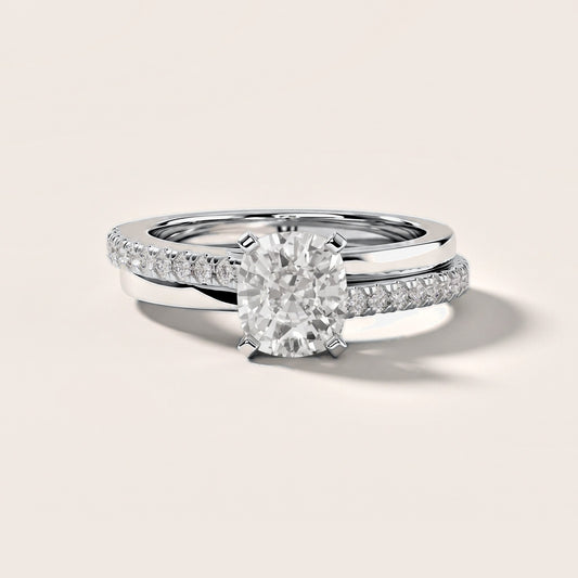 Edith Criss Cross Pavé Cushion Diamond Engagement Ring in White Gold [studio-metal-20261024]