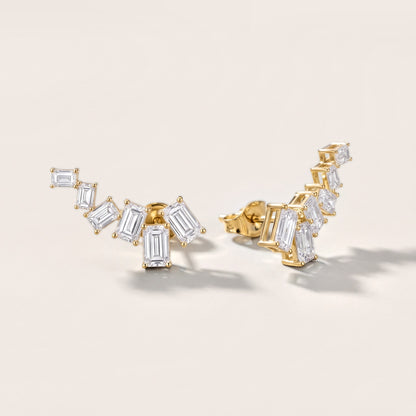 Structured Cascade Emerald Diamond Climber Earrings in Yellow Gold [studio-metal-20261024]
