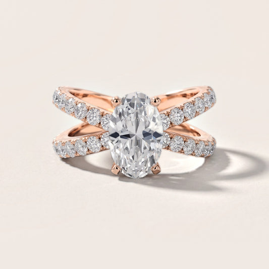 Ilaria Criss Cross Pavé Oval Diamond Engagement Ring in Rose Gold [studio-metal-20261024]