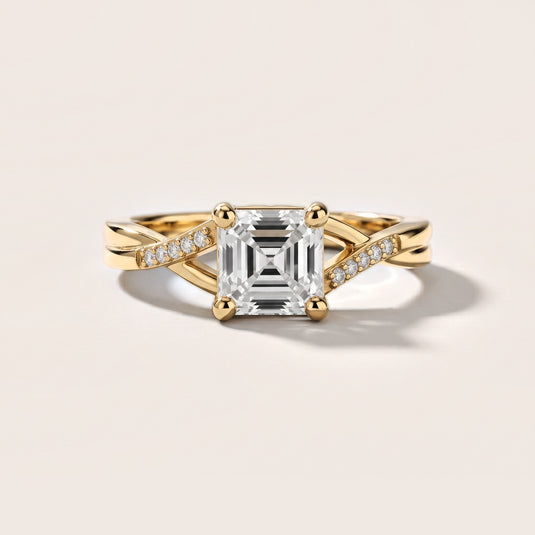 Veronica Twist Side Stone Asscher Diamond Engagement Ring in Yellow Gold [studio-metal-20261024]