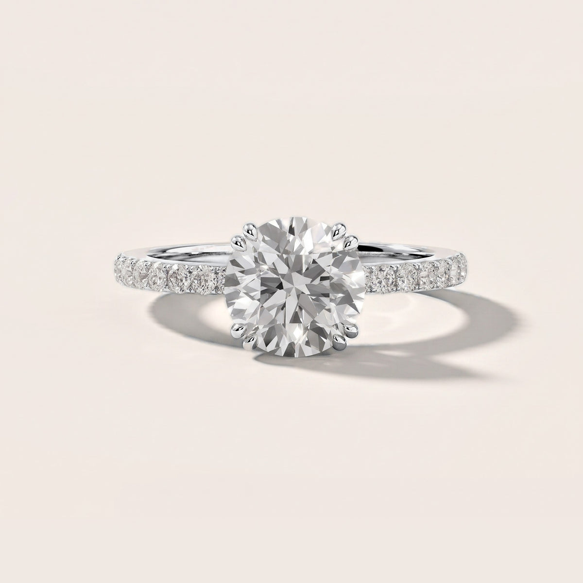 Luna Solitaire Pavé Round Diamond Engagement Ring in Silver [studio-metal-20261024]