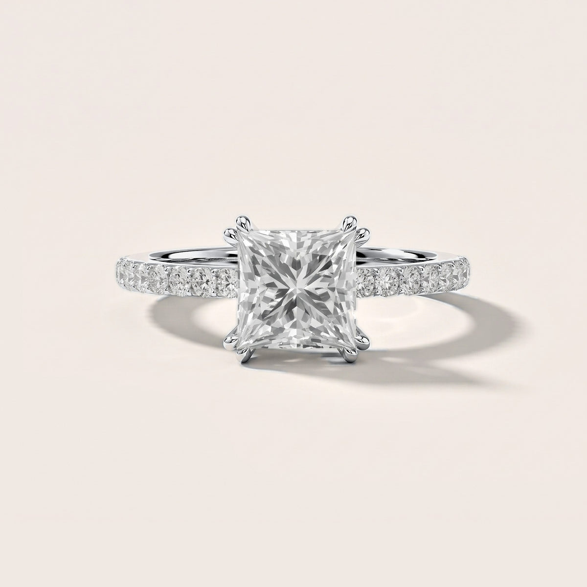 Luna Solitaire Pavé Princess Diamond Engagement Ring in Silver [studio-metal-20261024]