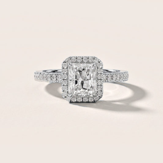 Rosemary Halo Pavé Radiant Diamond Engagement Ring in Platinum [studio-metal-20261024]