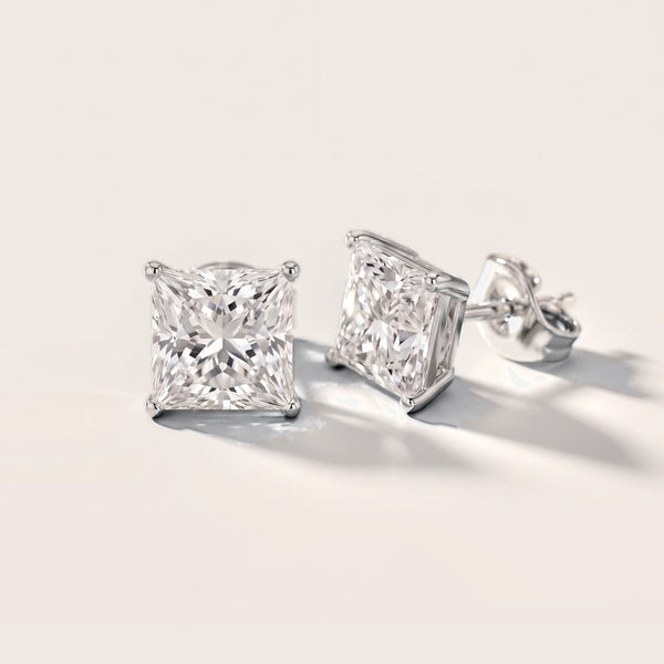 Classic Four-Prong Princess Diamond Earrings in White Gold