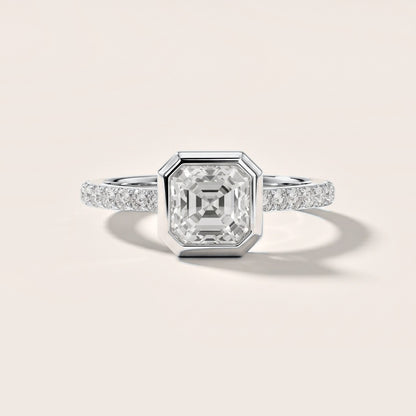 Cora Bezel Pavé Asscher Diamond Engagement Ring in Platinum [studio-metal-20261024]