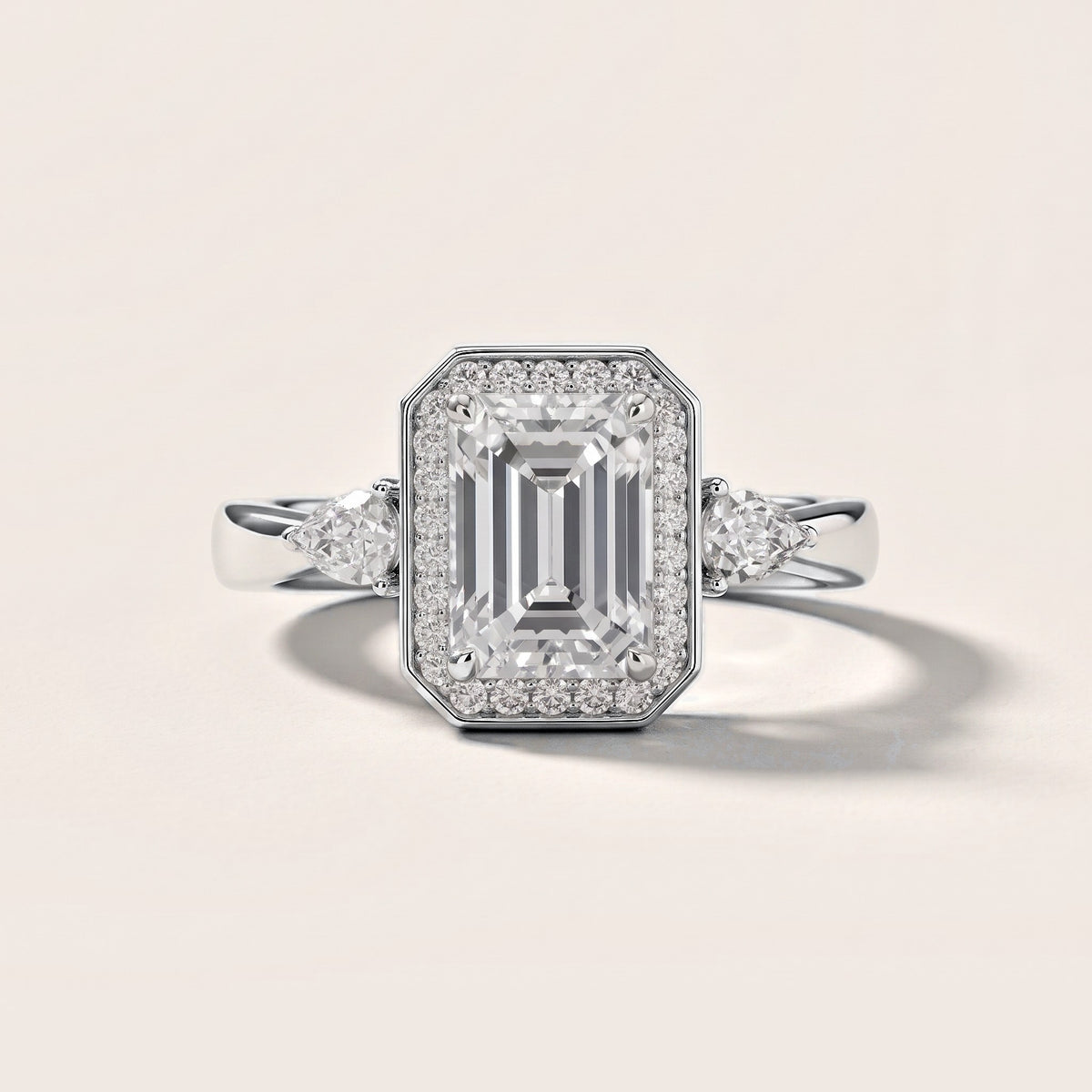 Eliza Halo Sidestone Emerald Diamond Engagement Ring in White Gold [studio-metal-20261024]