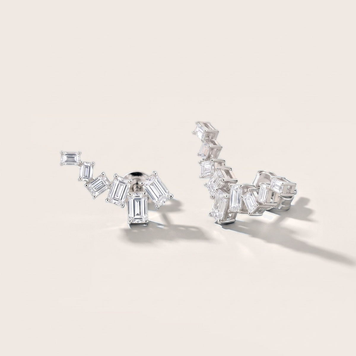Structured Cascade Emerald Diamond Climber Earrings in White Gold [studio-metal-20261024]