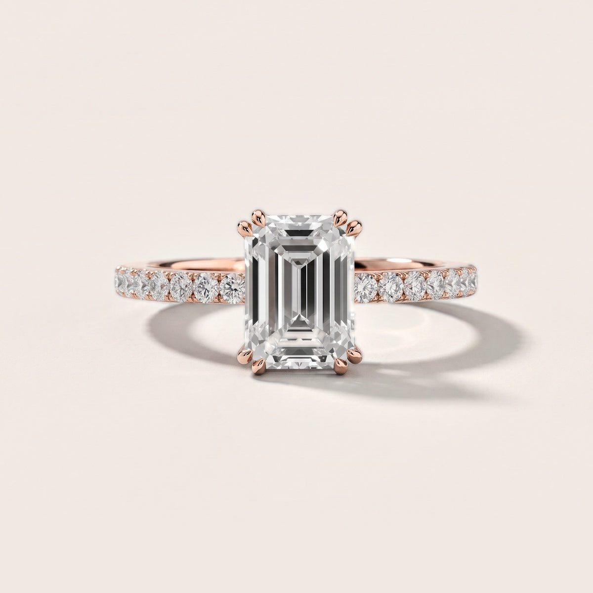 Luna Solitaire Pavé Emerald Diamond Engagement Ring in Rose Gold [studio-metal-20261024]