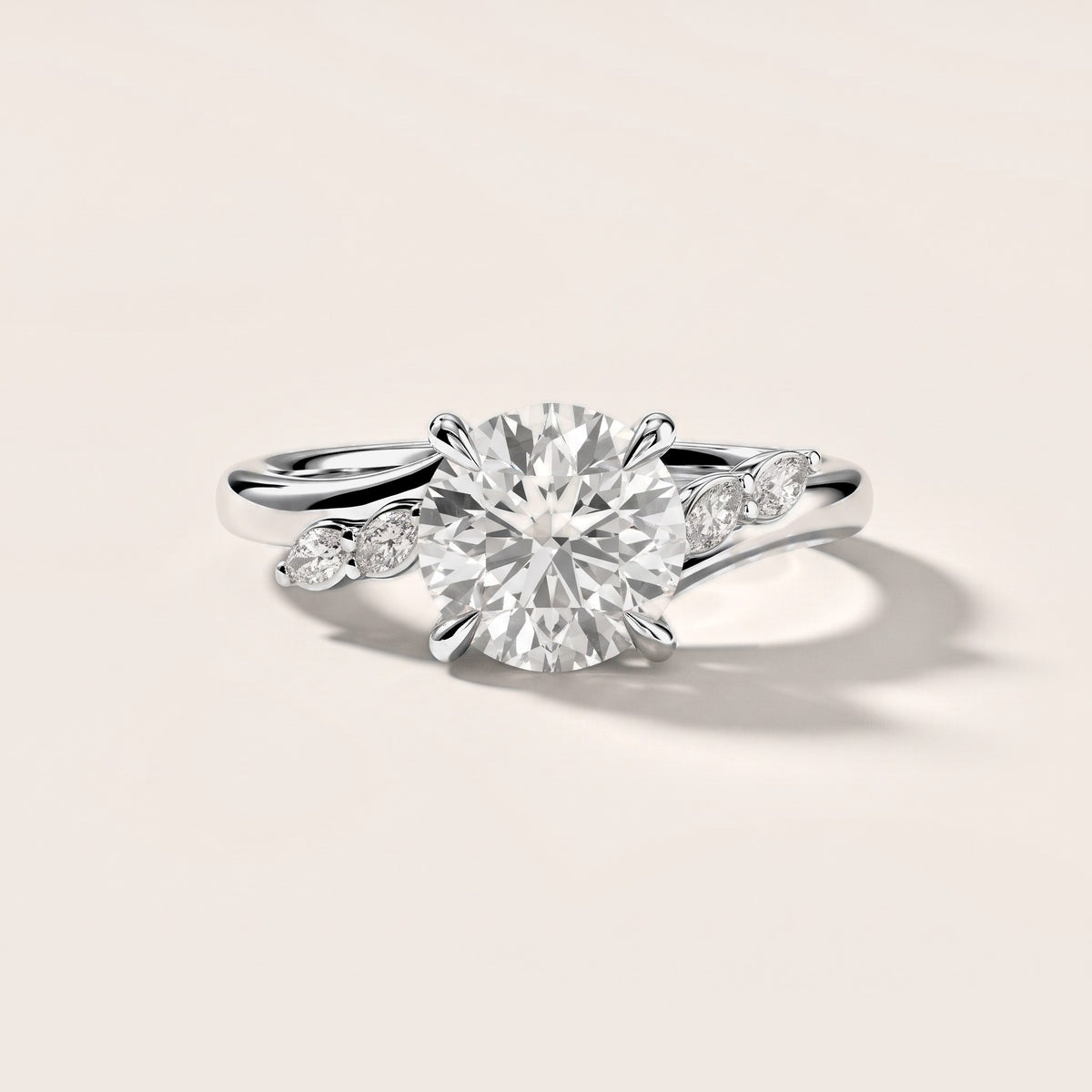 Flora Twist Side Stone Round Diamond Engagement Ring in Silver [studio-metal-20261024]