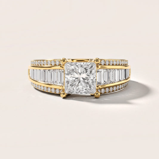 Tara Channel Set Baguette Accent Princess Diamond Engagement Ring in Yellow Gold [studio-metal-20261024]