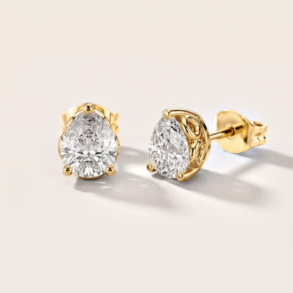 Heirloom Scroll Pear Diamond Earrings in Yellow Gold [studio-metal-20261024]