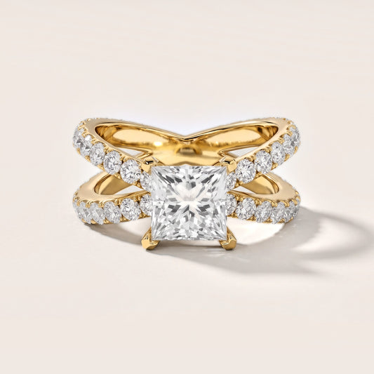 Ilaria Criss Cross Pavé Princess Diamond Engagement Ring in Yellow Gold [studio-metal-20261024]