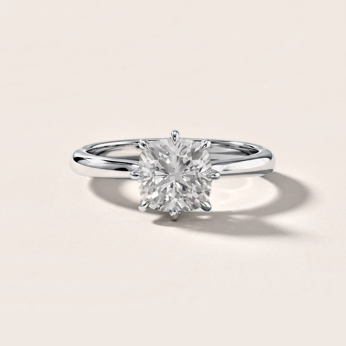 Evie Solitaire Six-Prong Cushion Diamond Engagement Ring in White Gold [studio-metal-20261024]