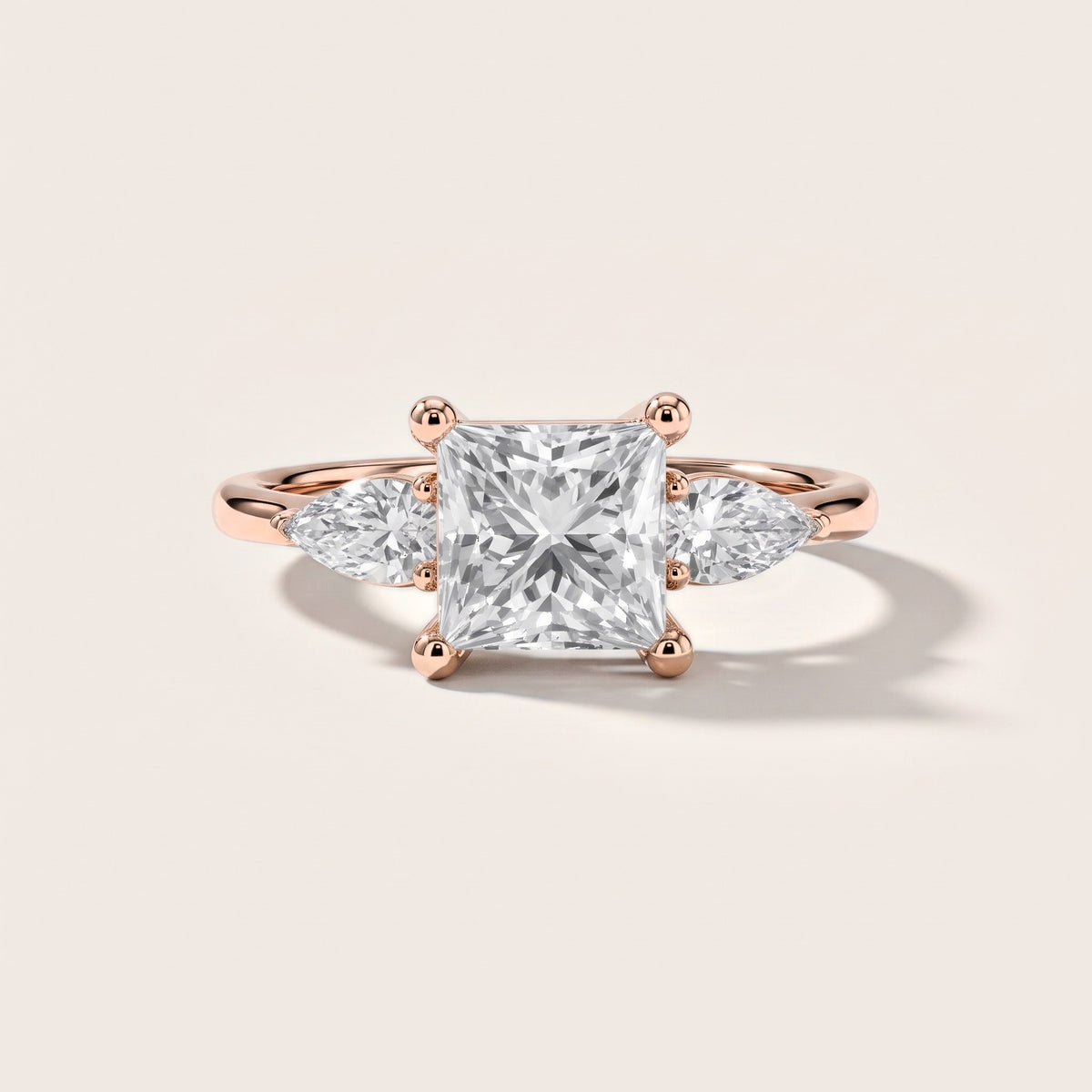 Faye Three-Stone Trellis Princess Diamond Engagement Ring in Rose Gold [studio-metal-20261024]