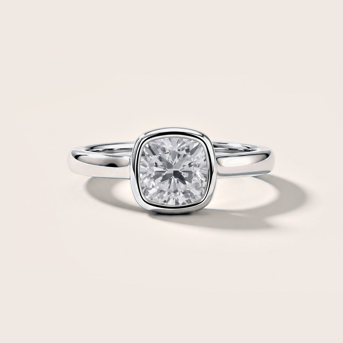 Jolie Bezel Solitaire Cushion Diamond Engagement Ring in Platinum [studio-metal-20261024]