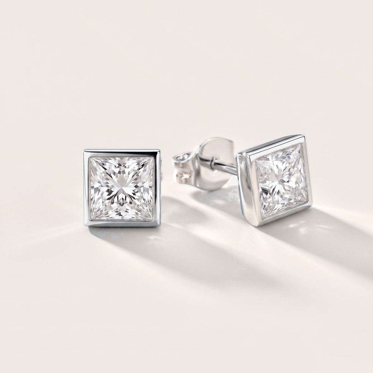 Luna Bezel Princess Diamond Earrings in Silver [studio-metal-20261024]