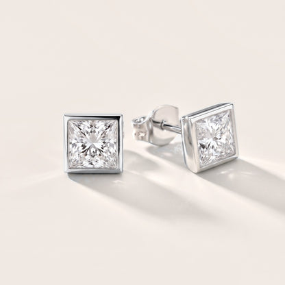 Luna Bezel Princess Diamond Earrings in Silver [studio-metal-20261024]