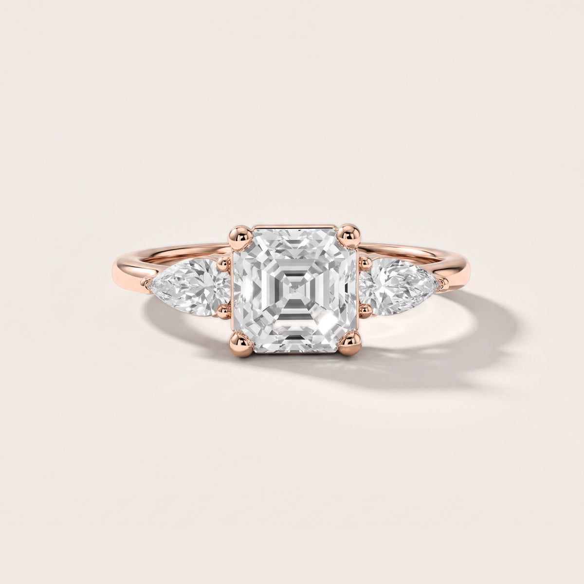 Faye Three-Stone Trellis Asscher Diamond Engagement Ring in Rose Gold [studio-metal-20261024]