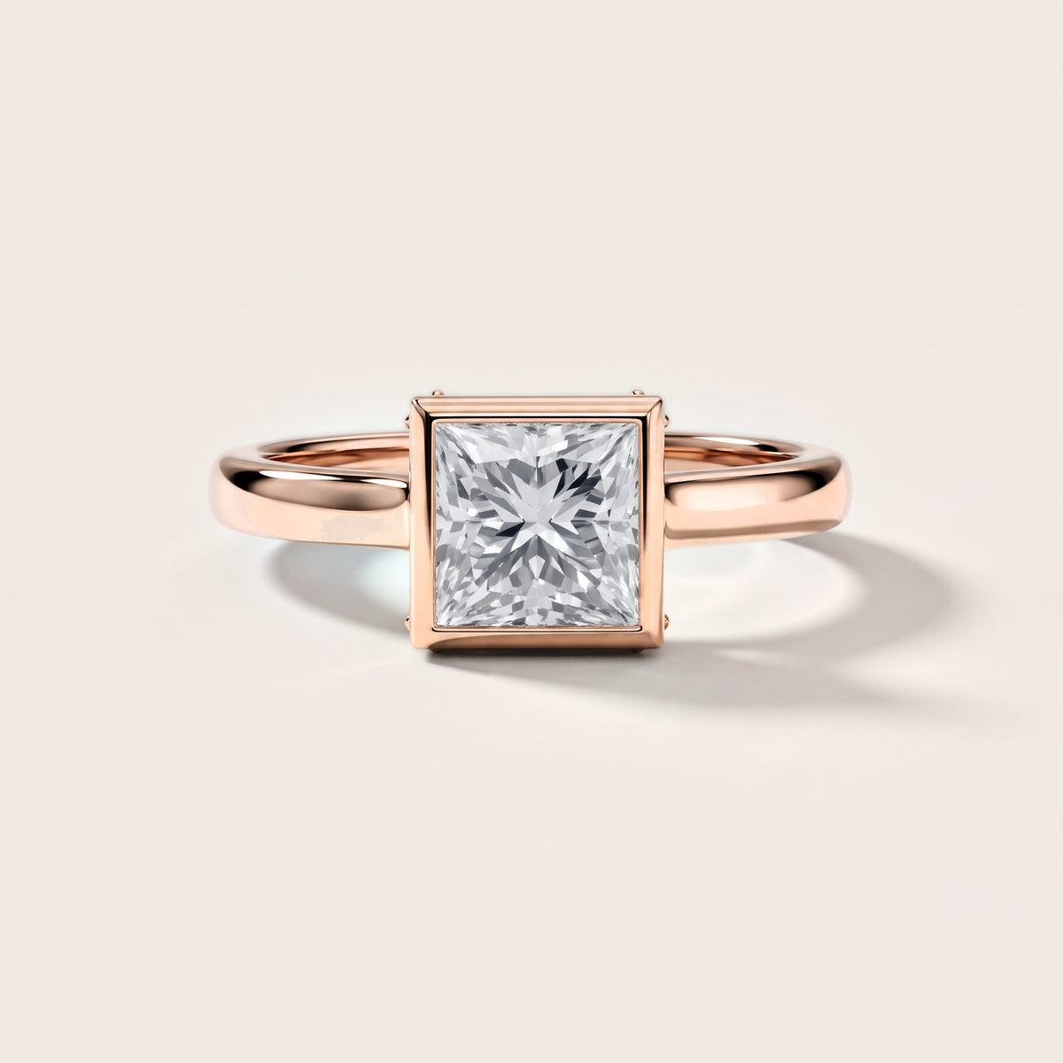 Jolie Bezel Solitaire Princess Diamond Engagement Ring in Rose Gold [studio-metal-20261024]