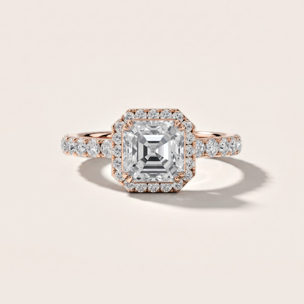 Chloe Halo Pavé Asscher Diamond Engagement Ring in Rose Gold [studio-metal-20261024]