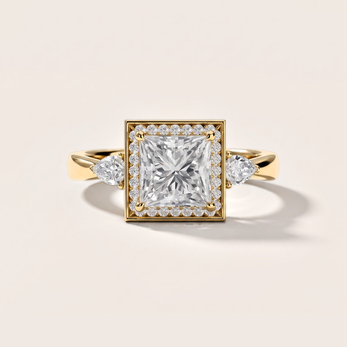 Eliza Halo Sidestone Princess Diamond Engagement Ring in Yellow Gold [studio-metal-20261024]