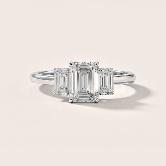 Marian Three-Stone Hidden Halo Emerald Diamond Engagement Ring in White Gold [studio-metal-20261024]