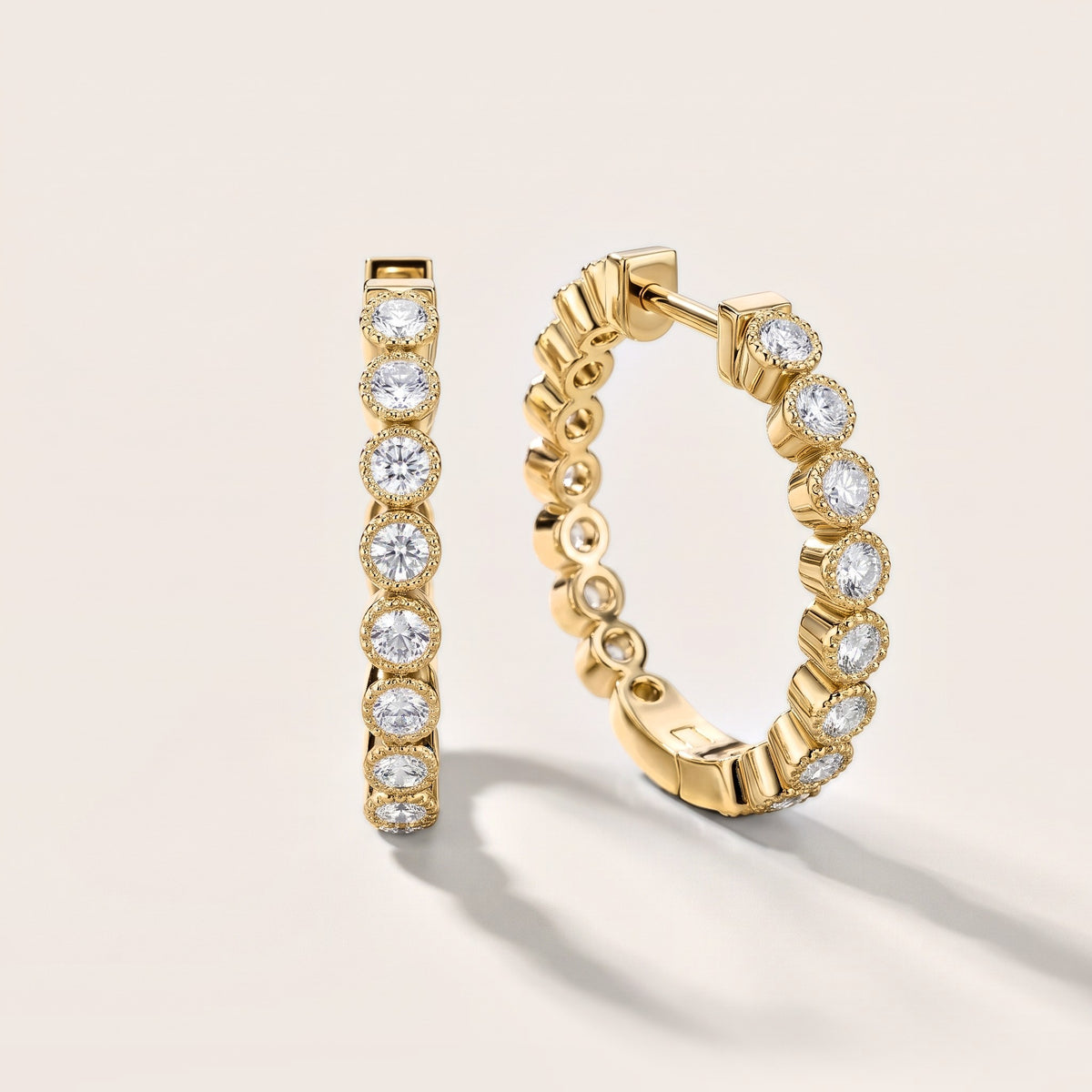 Iris Milgrain Round Diamond Hoop Earrings in Yellow Gold [studio-metal-20261024]