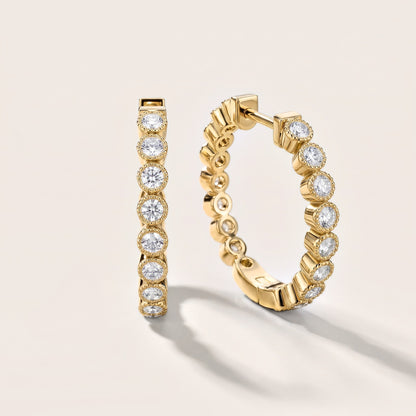 Iris Milgrain Round Diamond Hoop Earrings in Yellow Gold [studio-metal-20261024]