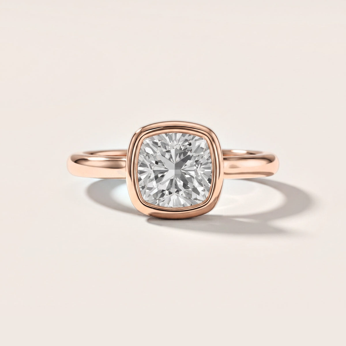 Maeve Bezel Solitaire Cushion Diamond Engagement Ring in Rose Gold [studio-metal-20261024]