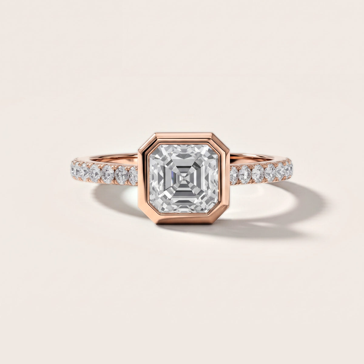 Cora Bezel Pavé Asscher Diamond Engagement Ring in Rose Gold [studio-metal-20261024]