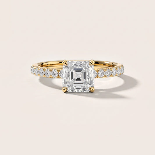 Thea Hidden Halo Pavé Asscher Diamond Engagement Ring in Yellow Gold [studio-metal-20261024]