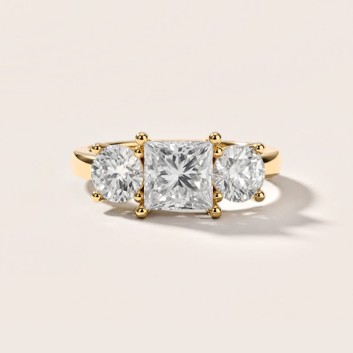Callie Three-Stone Trellis Princess Diamond Engagement Ring in Yellow Gold [studio-metal-20261024]