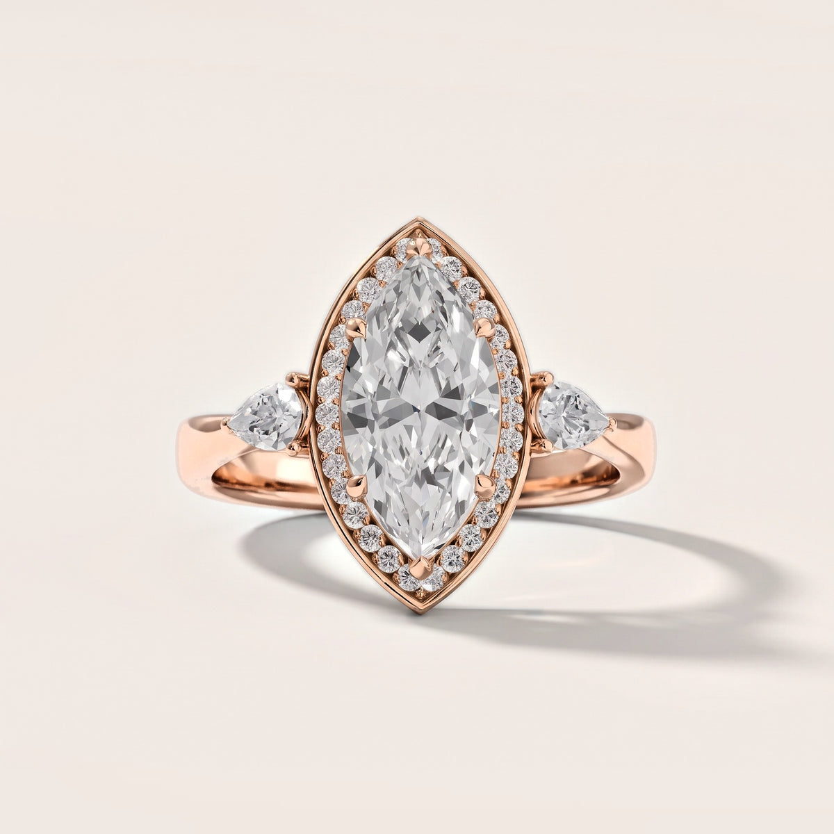 Eliza Halo Sidestone Marquise Diamond Engagement Ring in Rose Gold [studio-metal-20261024]