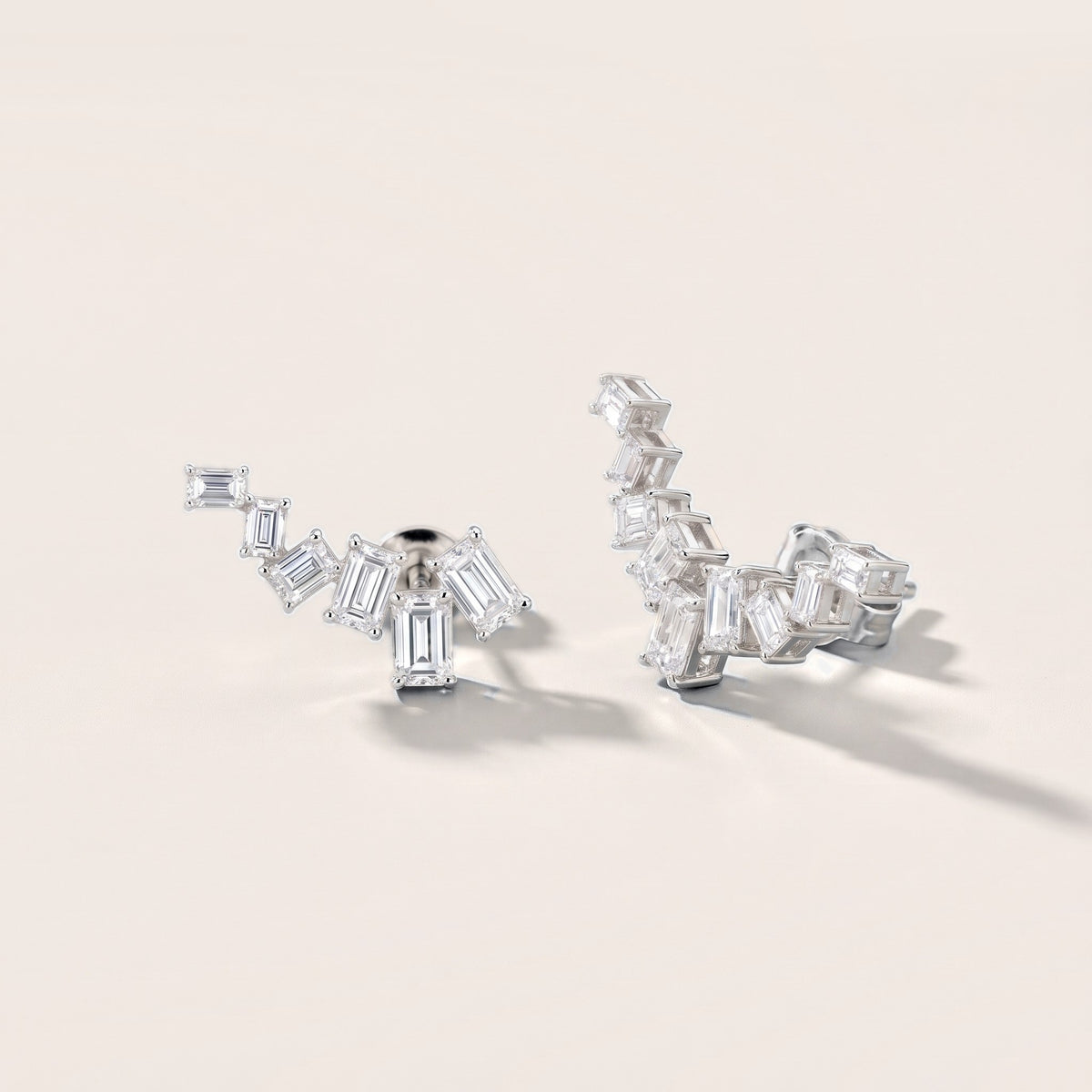 Structured Cascade Emerald Diamond Climber Earrings in Platinum [studio-metal-20261024]