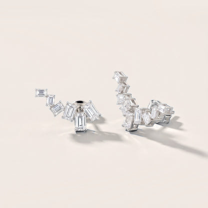 Structured Cascade Emerald Diamond Climber Earrings in Platinum [studio-metal-20261024]
